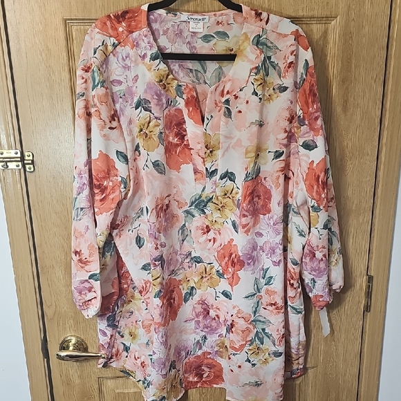 Serengeti Tops - Serengeti Vibrant Floral Blouse - Pink, Orange, Purple